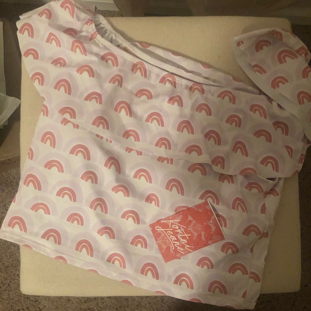 Kortni Jeane Rainbows Ruffled Swim Top XXL